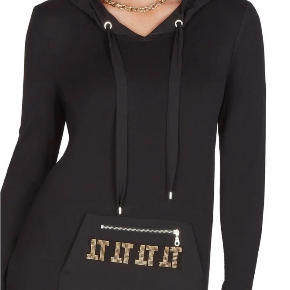 Tricotto Black Long Sleeve Hoodie with Gold Accents